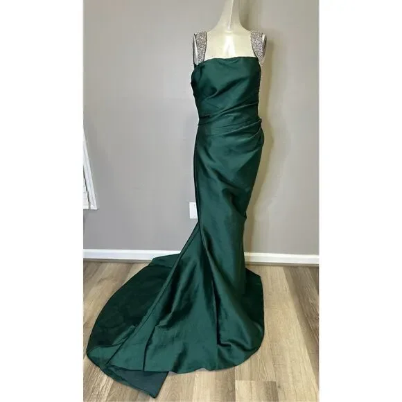 REEM ACRA Women's Mikado Pique Gown In Dark Green Size 10 $4995 -  www.rajagirimanappuram.com